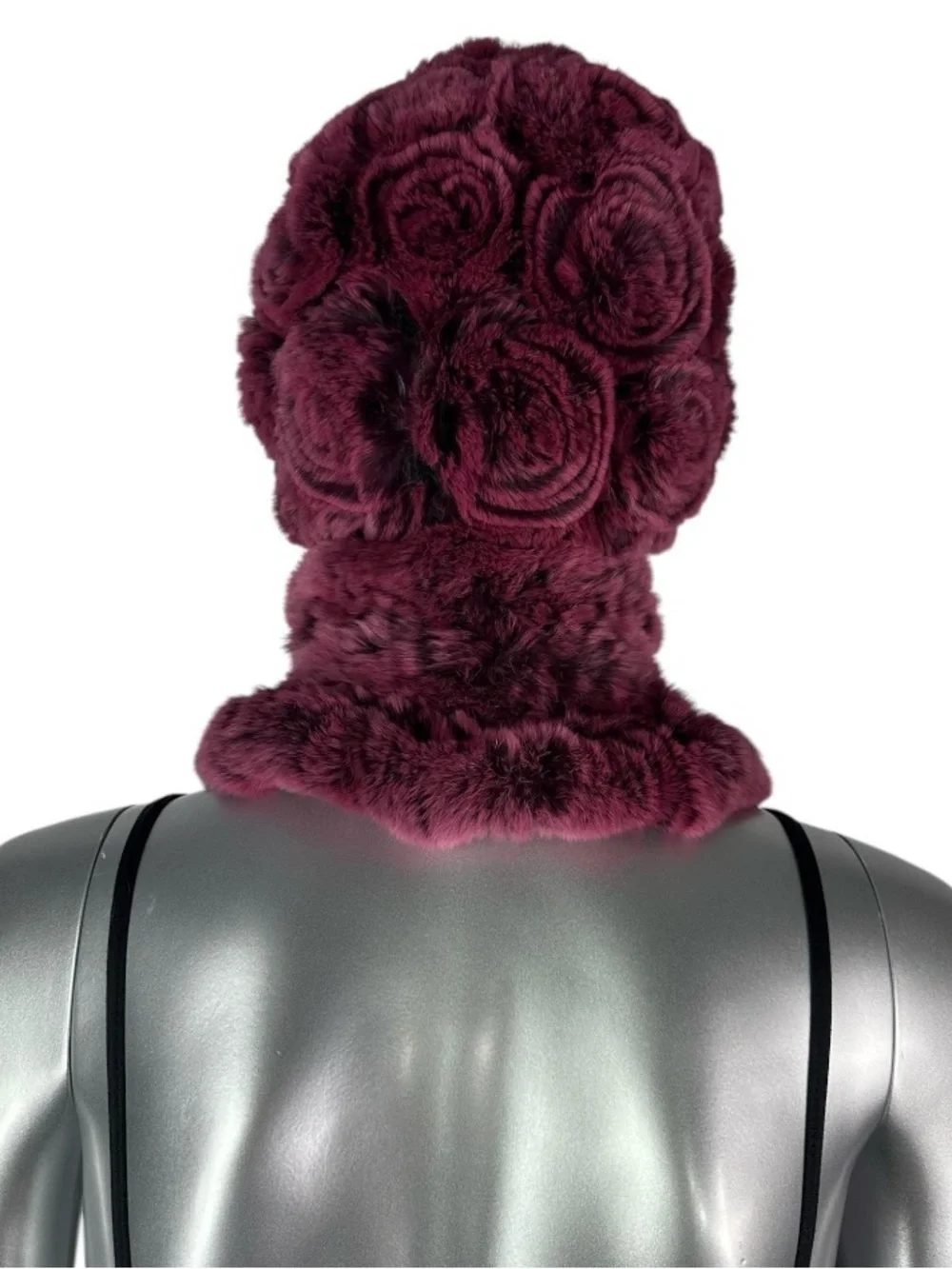 Rose REX RABBIT Hat and Scarf w/Rosettes, One Size 21”-23” w/Stretch, Certified